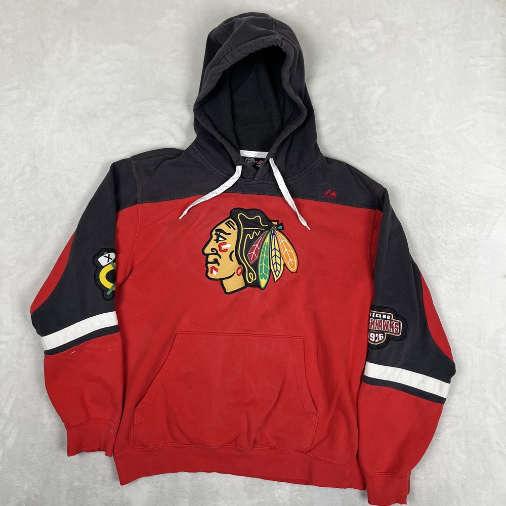 Vintage Chicago Blackhawks Hoodie Mens Medium Red NHL Hockey Majestic